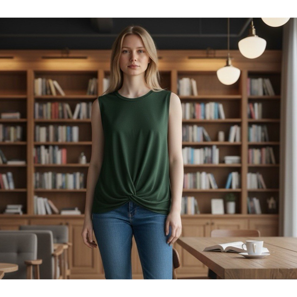 Anthro & Layered Twist Front Tank Top XS Dark Green Sleeveless Draped Blouse